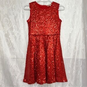 YUMI Girl Cherry Red Retro Sequins Sleeveless A-Line Mini Skater Skirt Dress